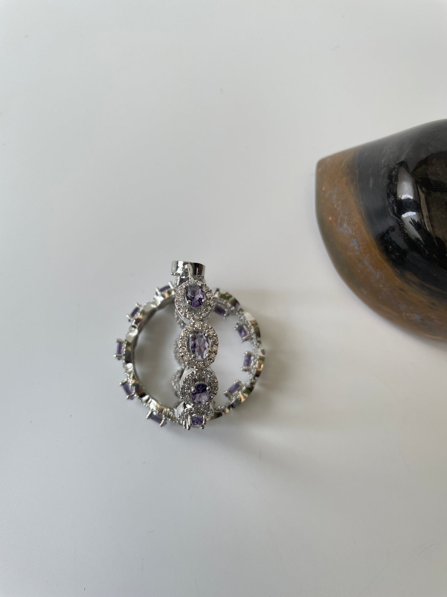 White Finish Colored Stone and Zircon Earrings