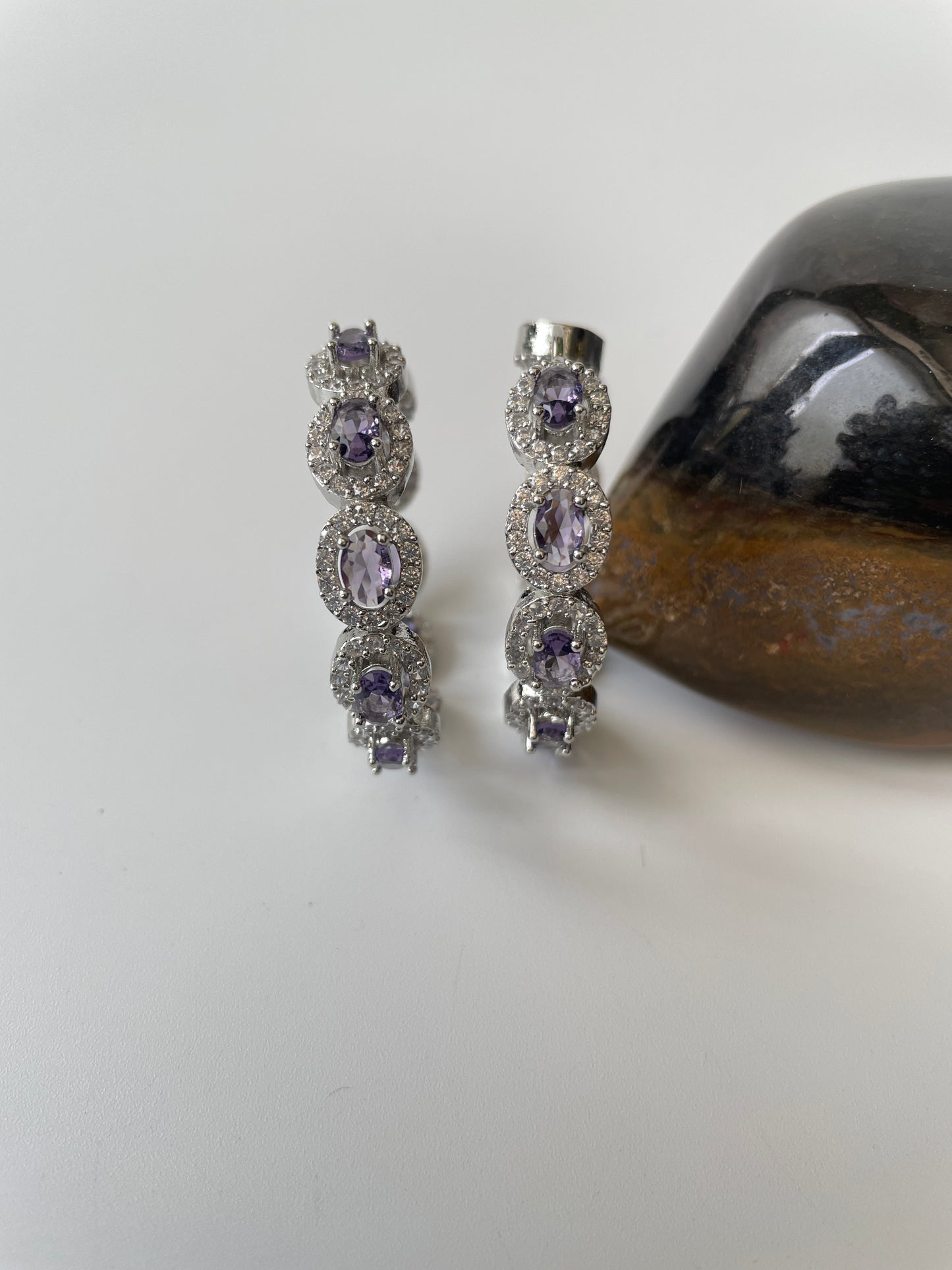 White Finish Colored Stone and Zircon Earrings