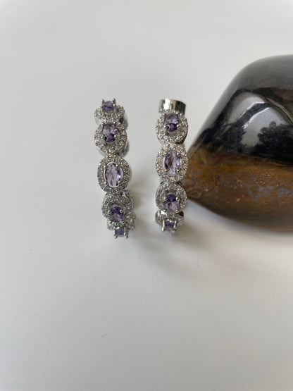 White Finish Colored Stone and Zircon Earrings