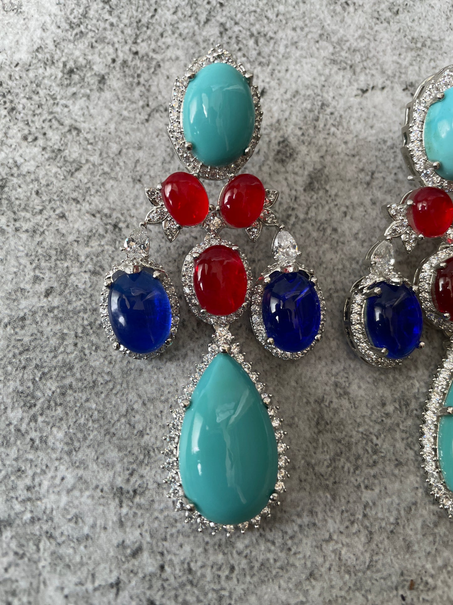 White Finish Vibrant Multi Stone Studded Danglers