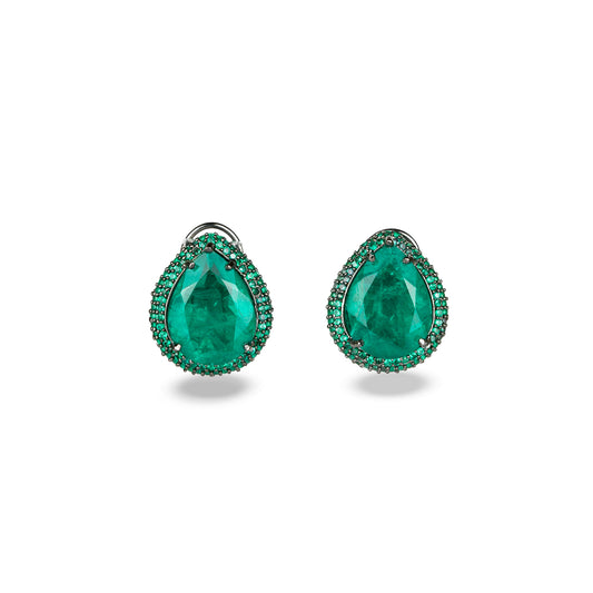 Green Crystal Earrings with Zircon Accented Halo
