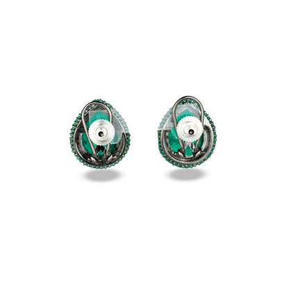 Green Crystal Earrings with Zircon Accented Halo