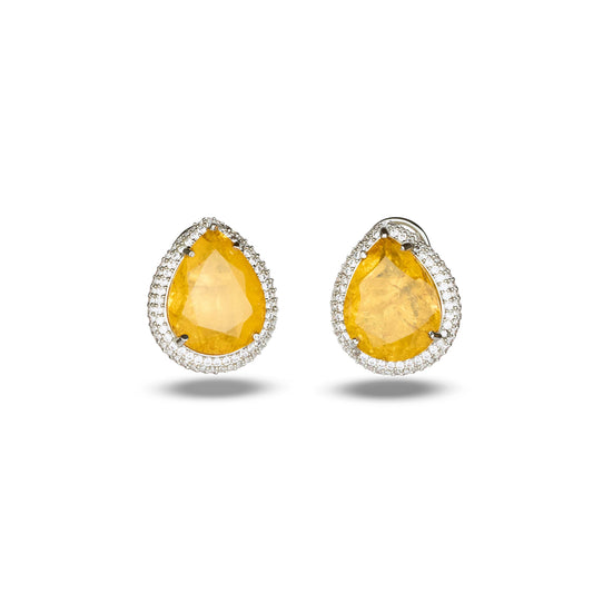 Yellow Crystal Earrings with Zircon Accented Halo