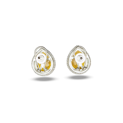 Yellow Crystal Earrings with Zircon Accented Halo