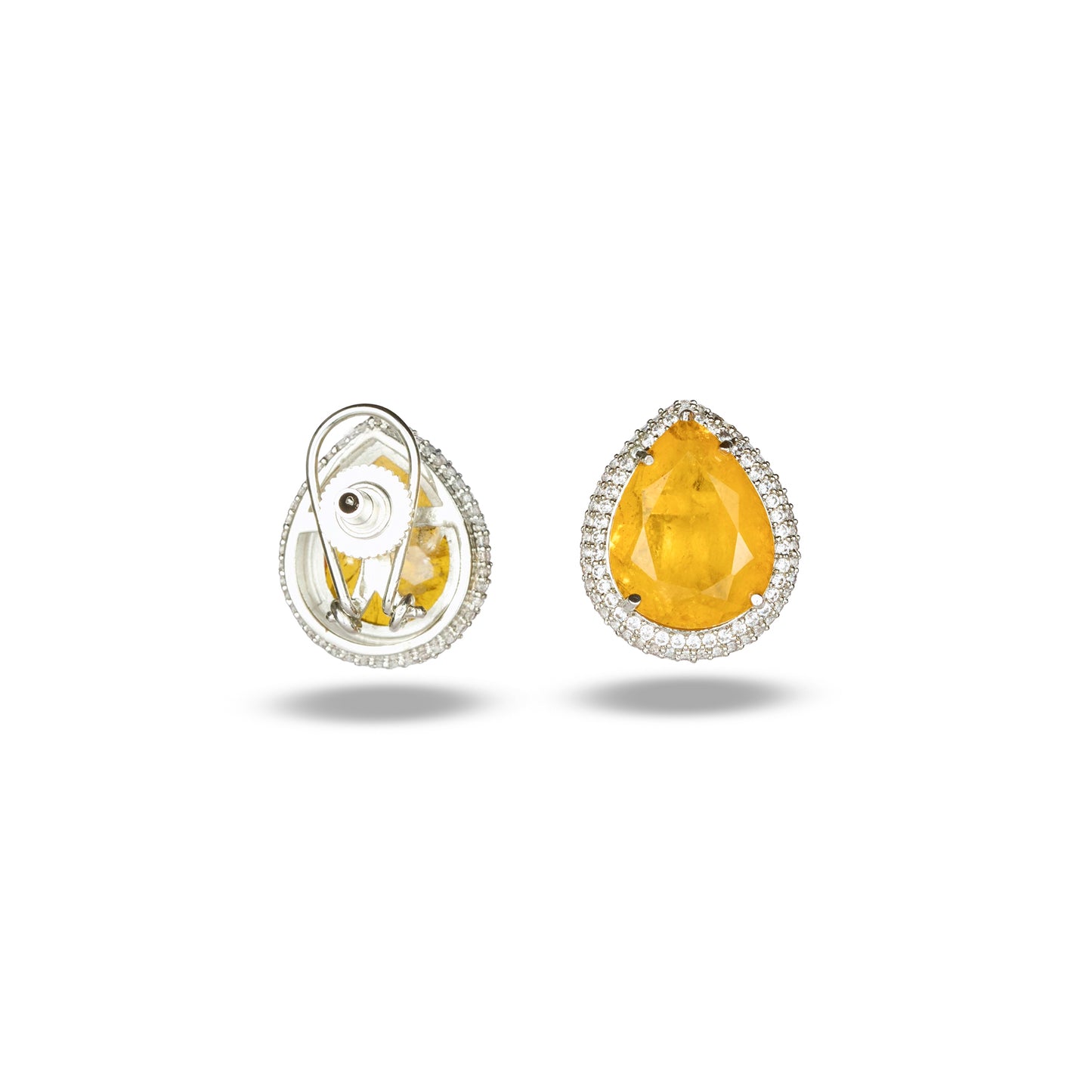 Yellow Crystal Earrings with Zircon Accented Halo