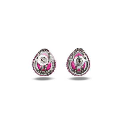 Pink Crystal Earrings with Zircon Halo
