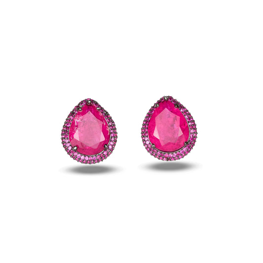 Pink Crystal Earrings with Zircon Halo
