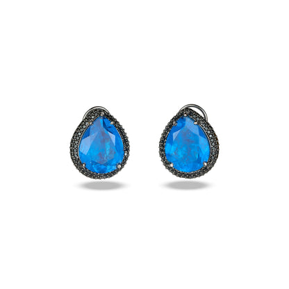 Blue Crystal Earrings with Black Zircon Halo