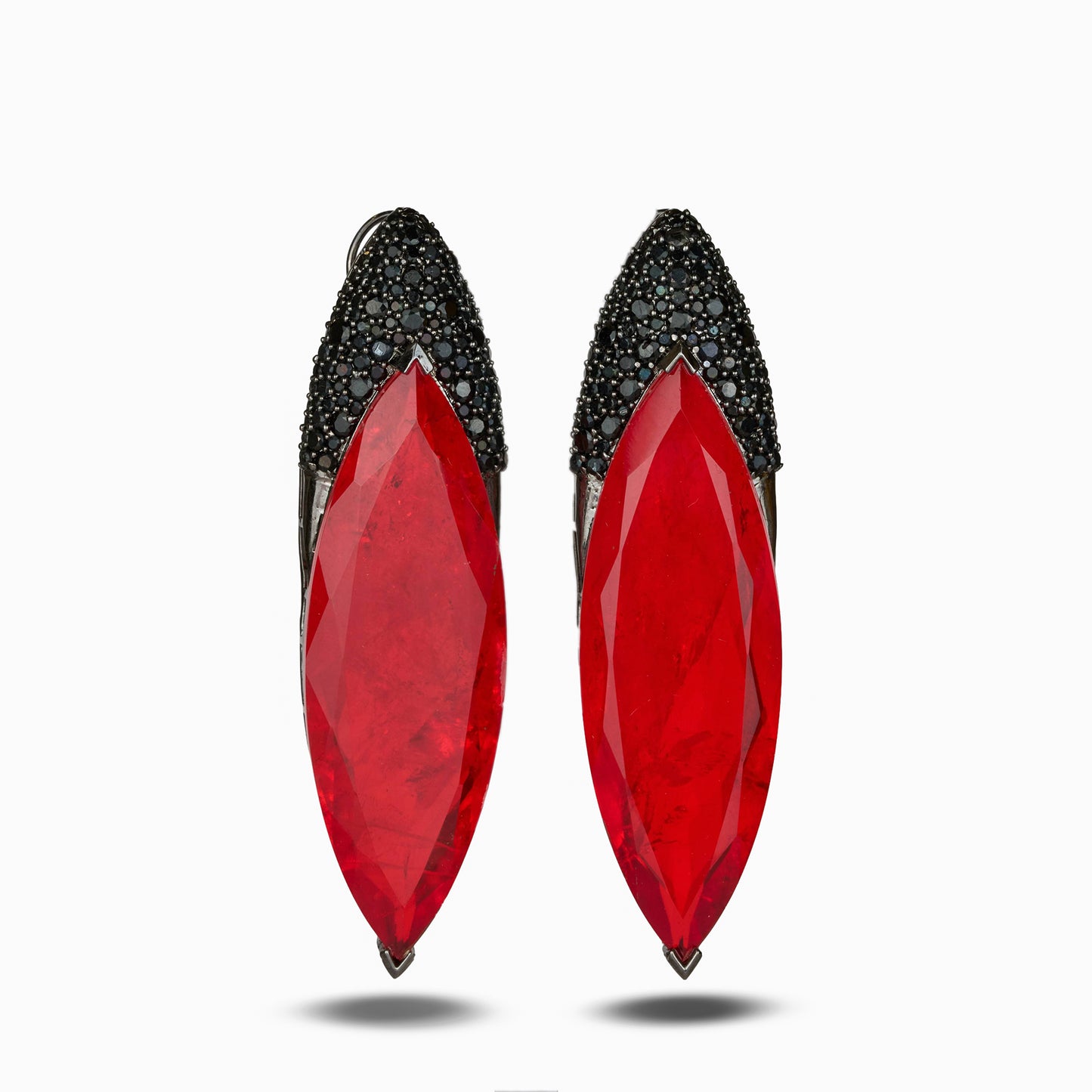 Deep Red Crystal Earrings with Black Zircon Crown