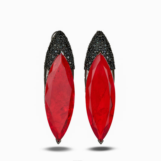 Deep Red Crystal Earrings with Black Zircon Crown