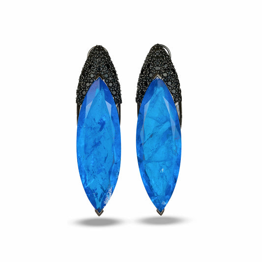 Royal Blue Clear Crystal Earrings with Black Zircon Crown