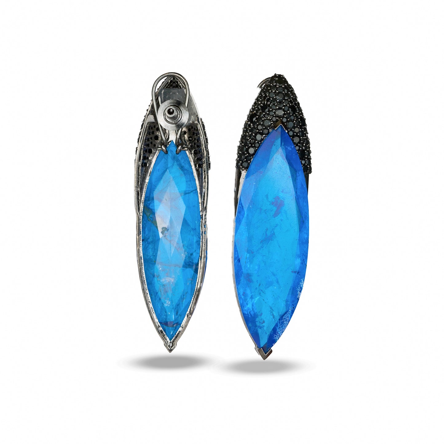 Royal Blue Clear Crystal Earrings with Black Zircon Crown