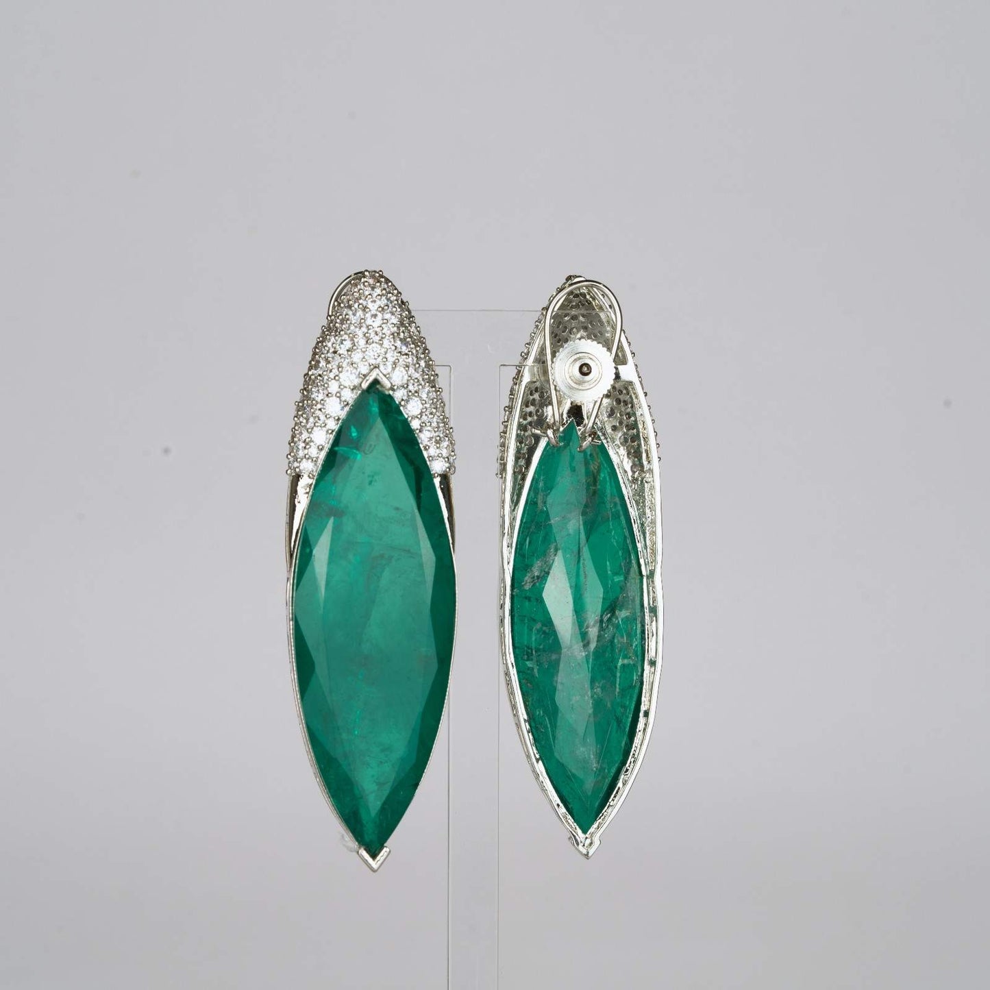 Green Clear Crystal Earrings with Zircon Crown