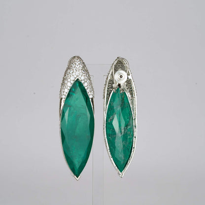 Green Clear Crystal Earrings with Zircon Crown