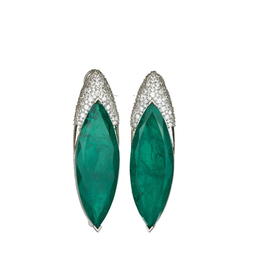 Green Clear Crystal Earrings with Zircon Crown