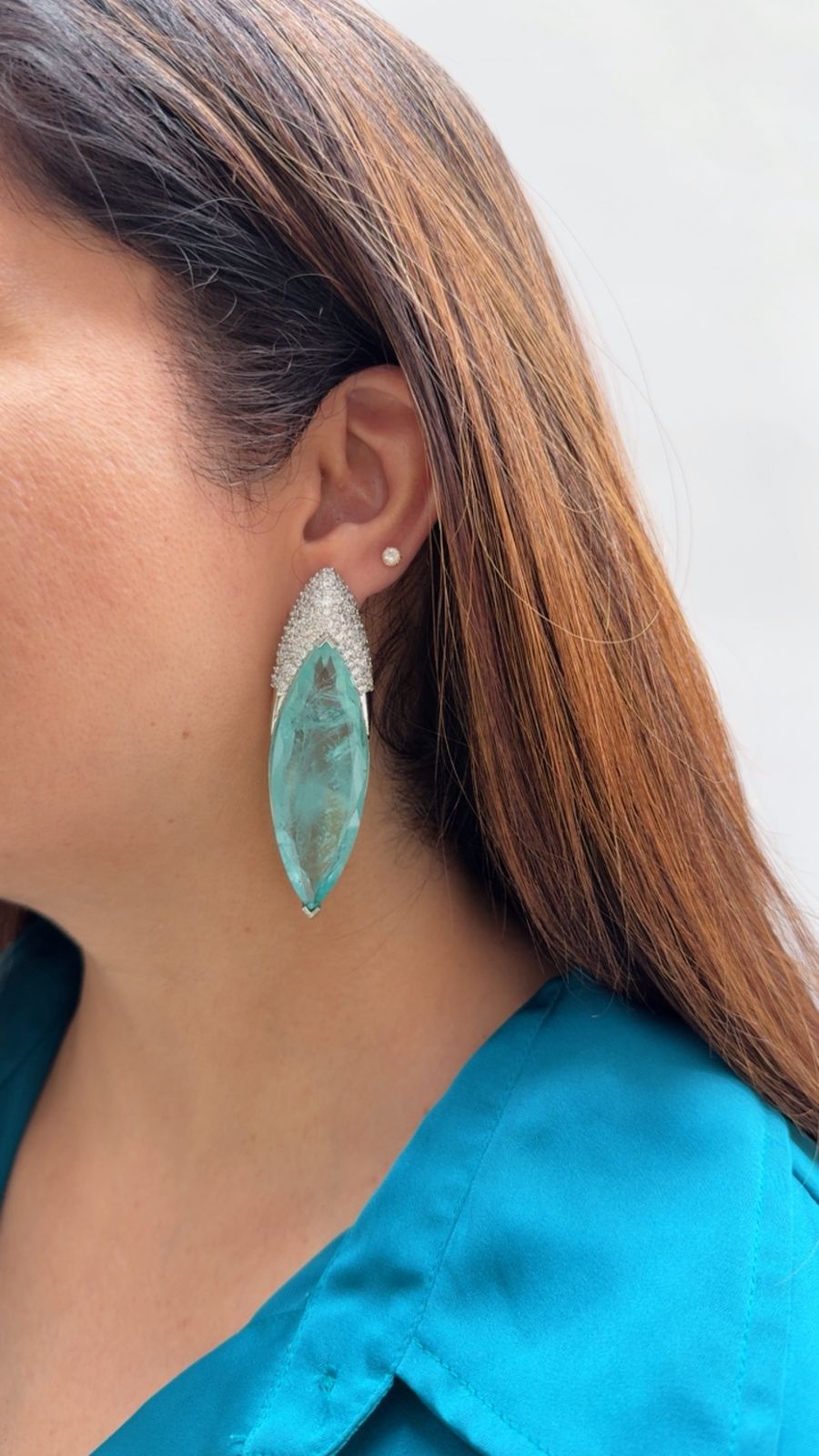 Blue Clear Crystal Earrings with Zircon Crown