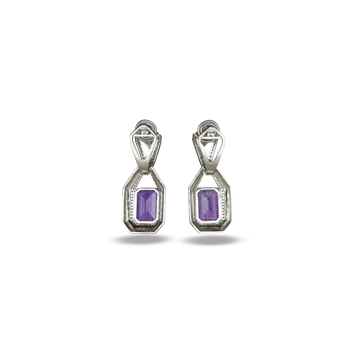 Zircon Studded Purple Stone Earrings with Black Enamel Accent