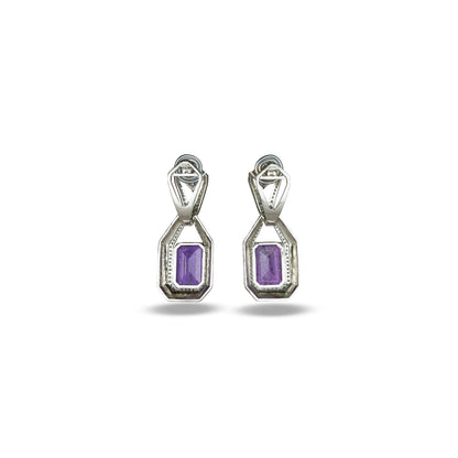 Zircon Studded Purple Stone Earrings with Black Enamel Accent