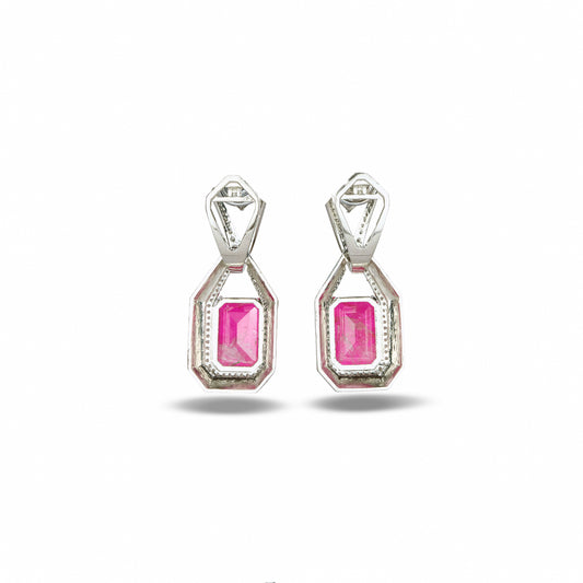 Zircon Studded Pink Stone Earrings with Black Enamel Accent