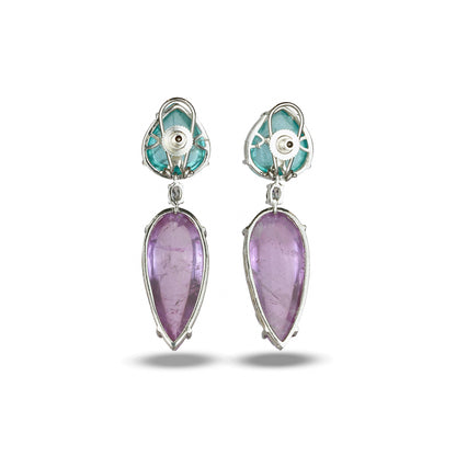 Contrast Blue and Lavendar Drop Earrings