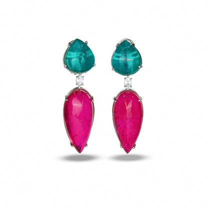 Contrast Blue and Pink Drop Earrings