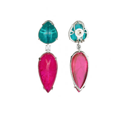Contrast Blue and Pink Drop Earrings