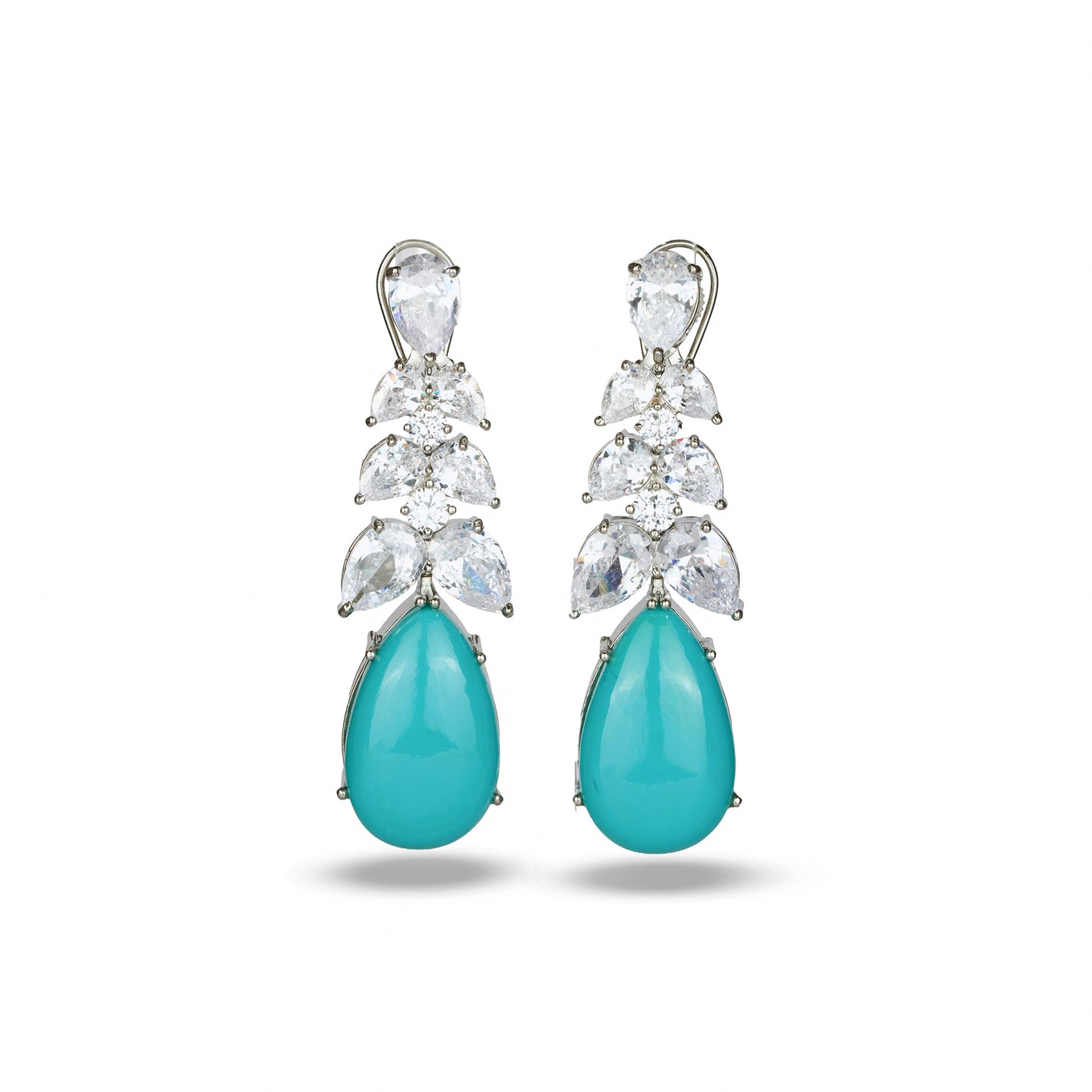 Turquoise Studded Earrings with Zircon Leaf Accents