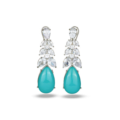 Turquoise Studded Earrings with Zircon Leaf Accents