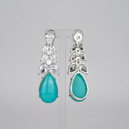 Turquoise Studded Earrings with Zircon Leaf Accents