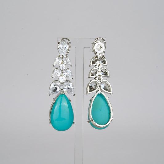 Turquoise Studded Earrings with Zircon Leaf Accents
