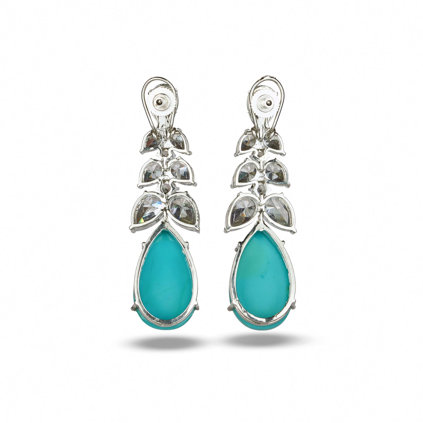 Turquoise Studded Earrings with Zircon Leaf Accents
