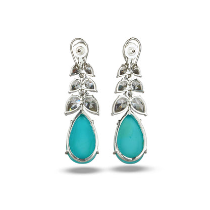 Turquoise Studded Earrings with Zircon Leaf Accents
