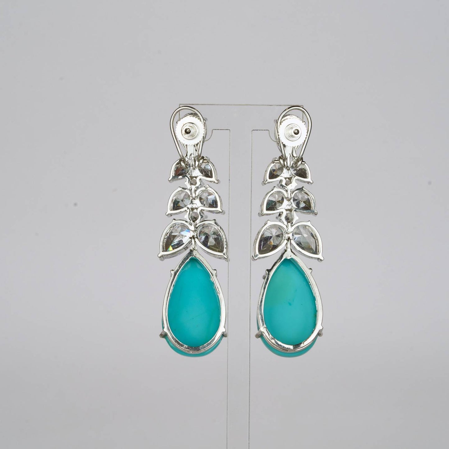 Turquoise Studded Earrings with Zircon Leaf Accents