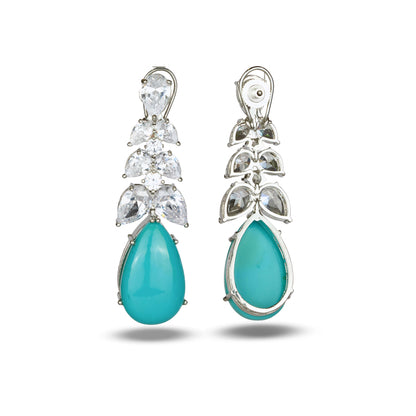 Turquoise Studded Earrings with Zircon Leaf Accents