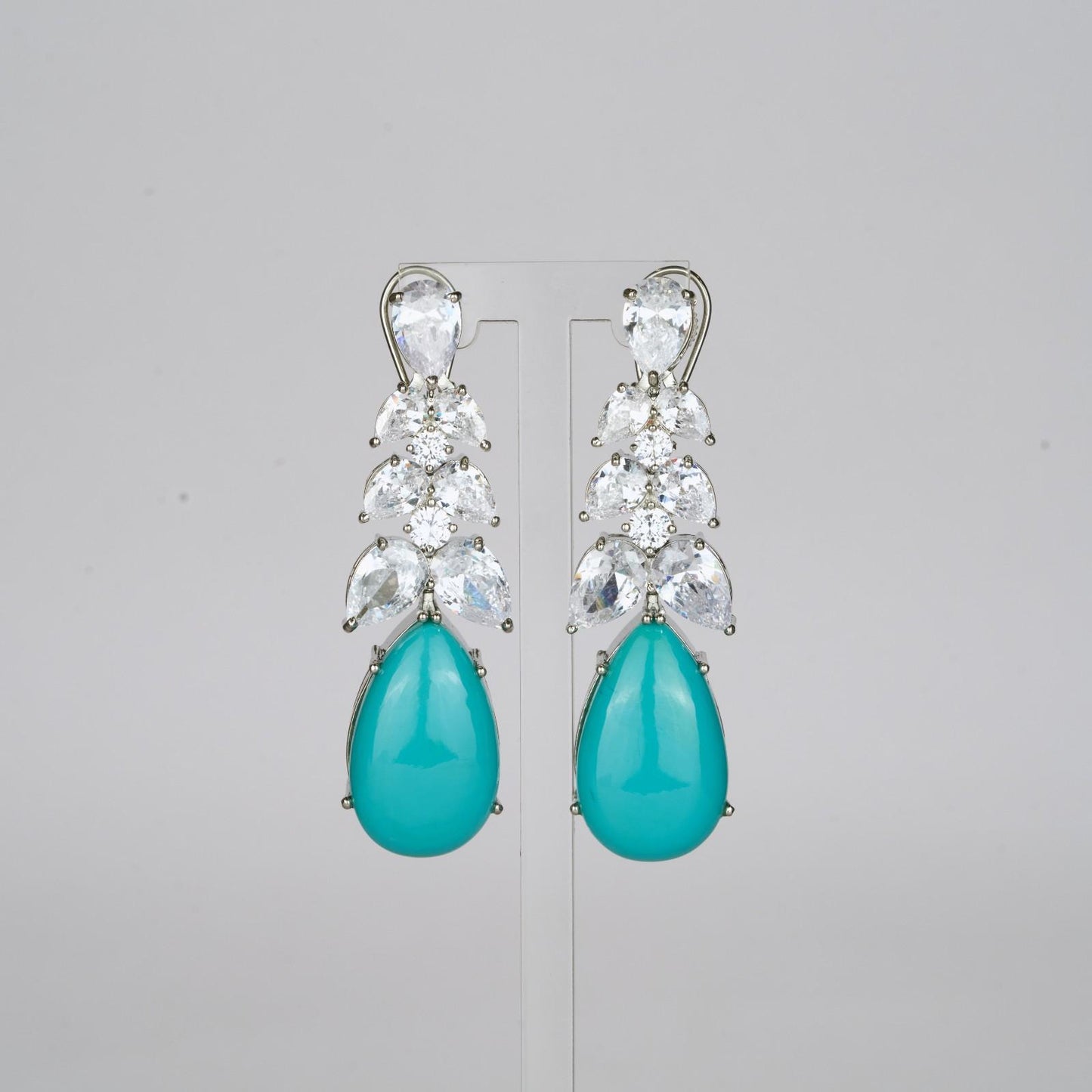 Turquoise Studded Earrings with Zircon Leaf Accents