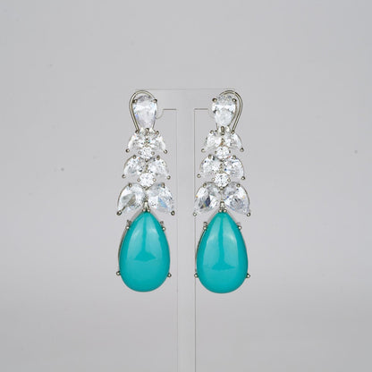 Turquoise Studded Earrings with Zircon Leaf Accents