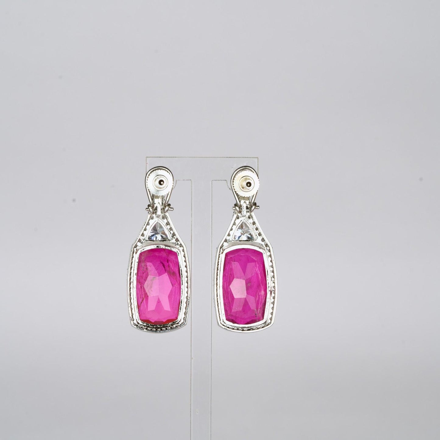 Deep Pink Zircon Accented Earrings