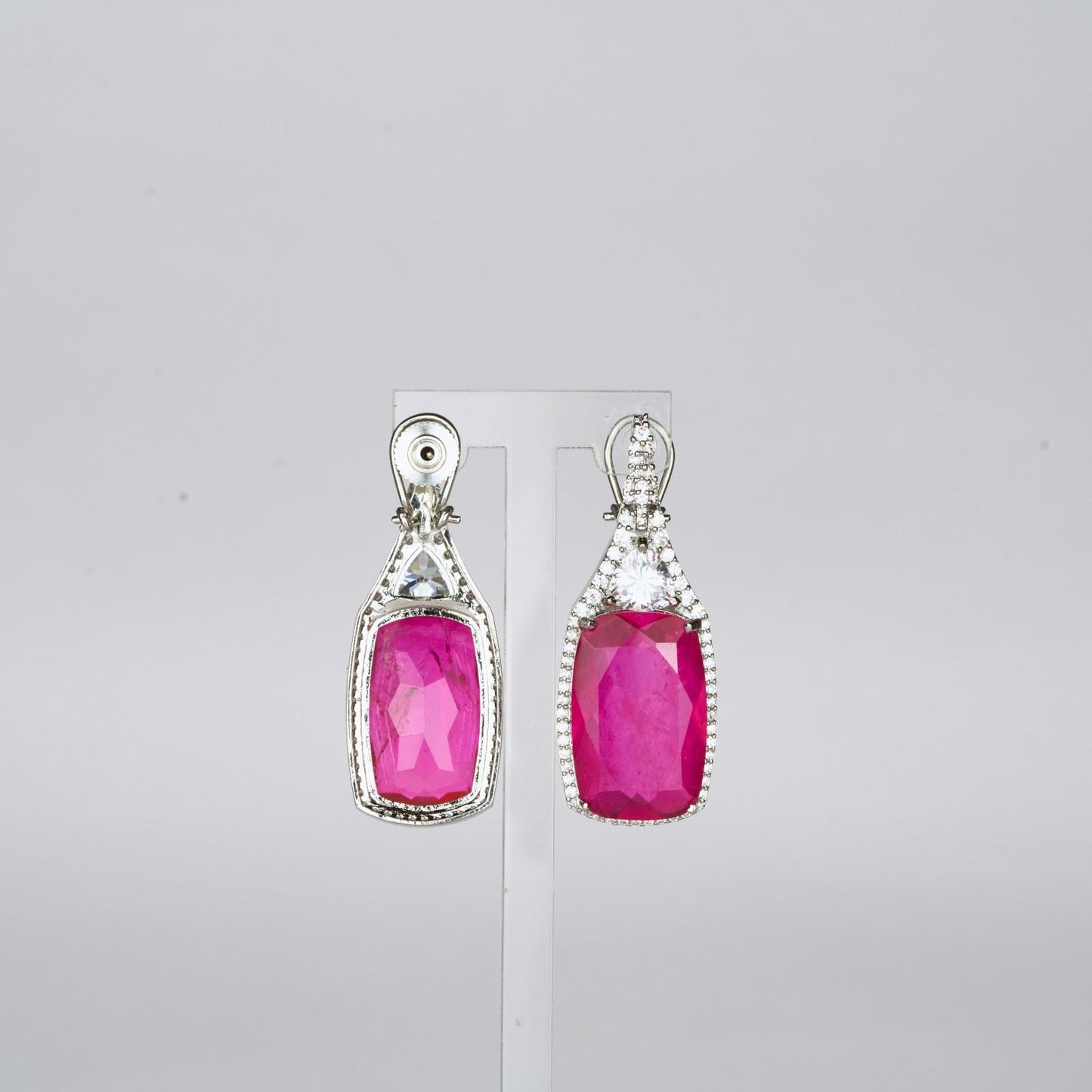 Deep Pink Zircon Accented Earrings