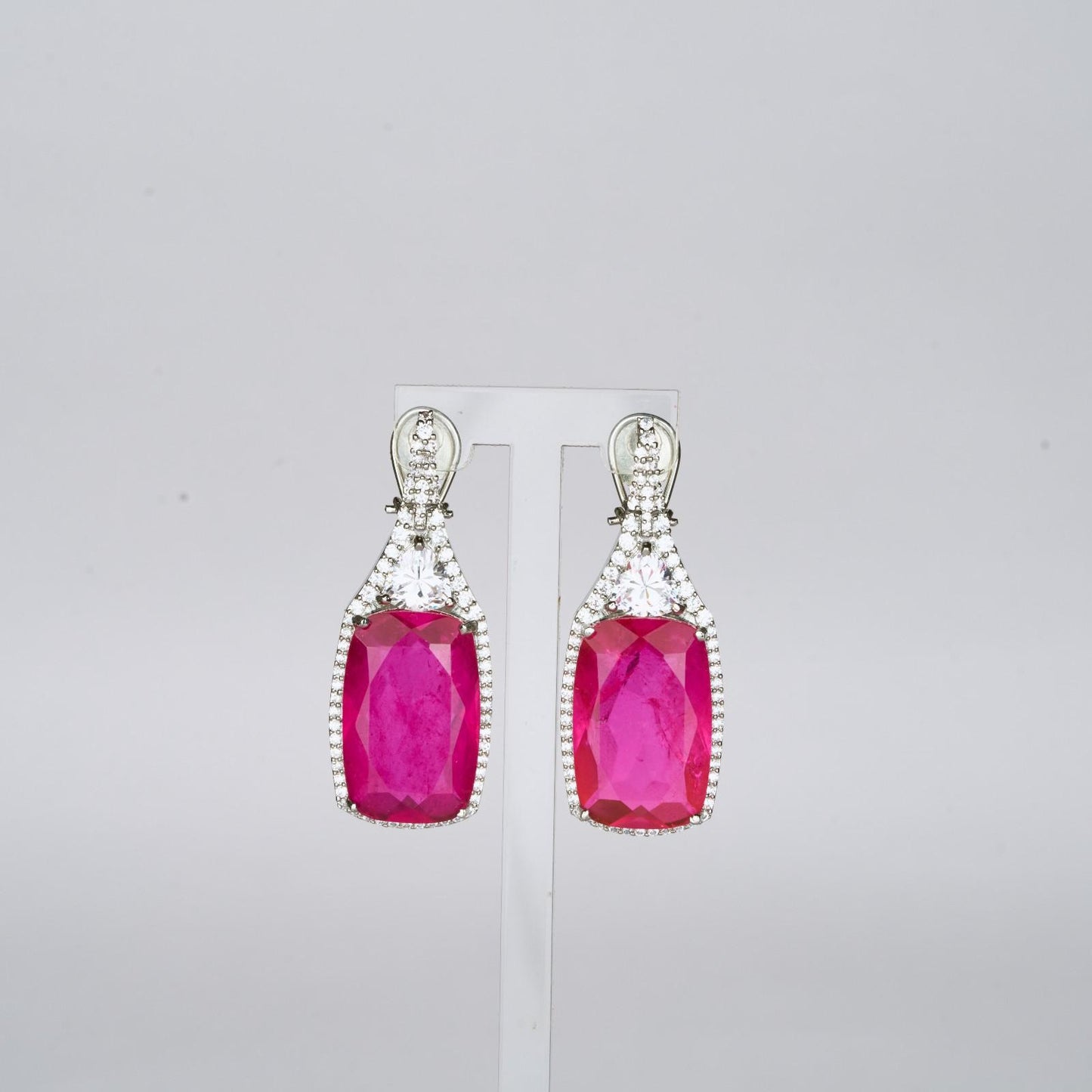 Deep Pink Zircon Accented Earrings