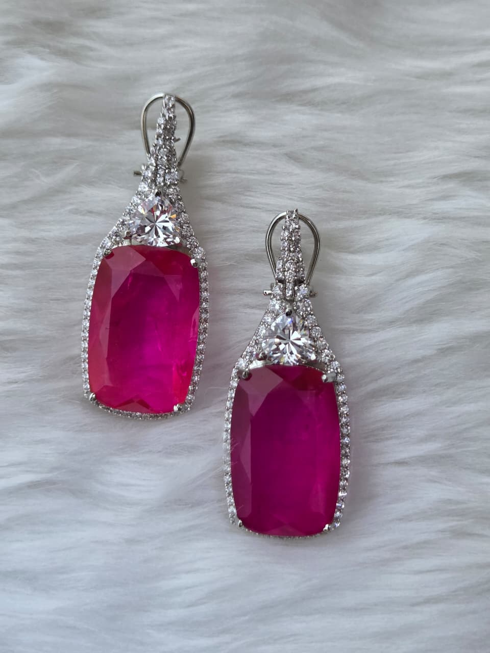 Deep Pink Zircon Accented Earrings