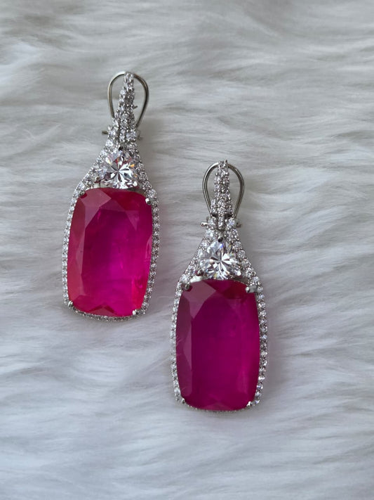 Deep Pink Zircon Accented Earrings