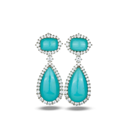 Turquoise Dangler Earrings with Zircon Accents