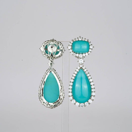 Turquoise Dangler Earrings with Zircon Accents