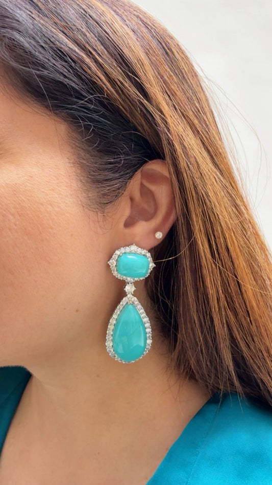 Turquoise Dangler Earrings with Zircon Accents