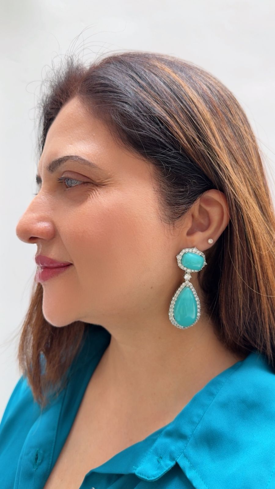 Turquoise Dangler Earrings with Zircon Accents