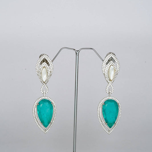Aqua Crystal Earrings with Zircon and Pearl Accents