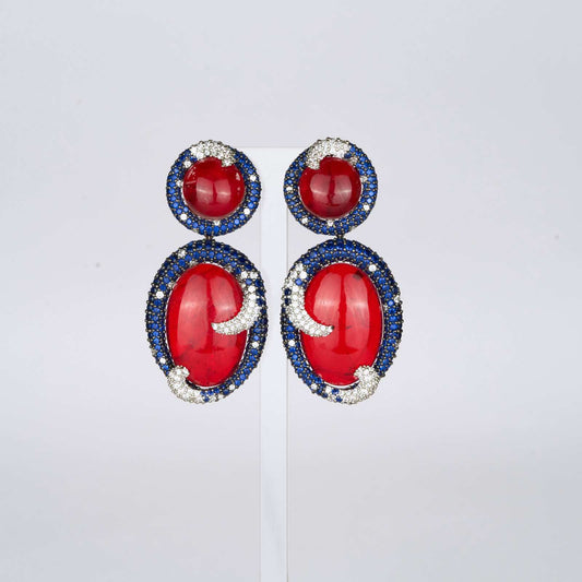 Red Crystal Earrings with Black Stone Accents