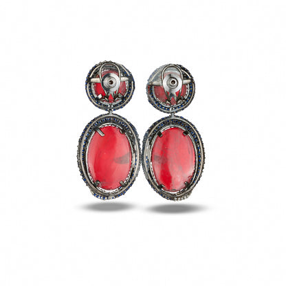 Red Crystal Earrings with Blue Stone Accents