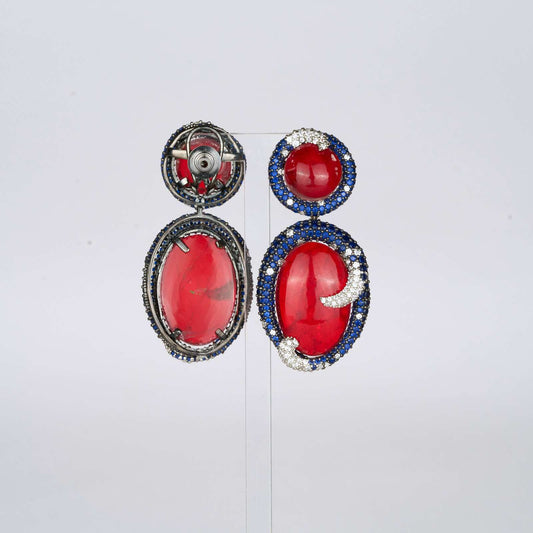 Red Crystal Earrings with Black Stone Accents