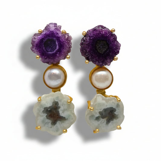 Amethyst Solar Quartz Statement Earrings